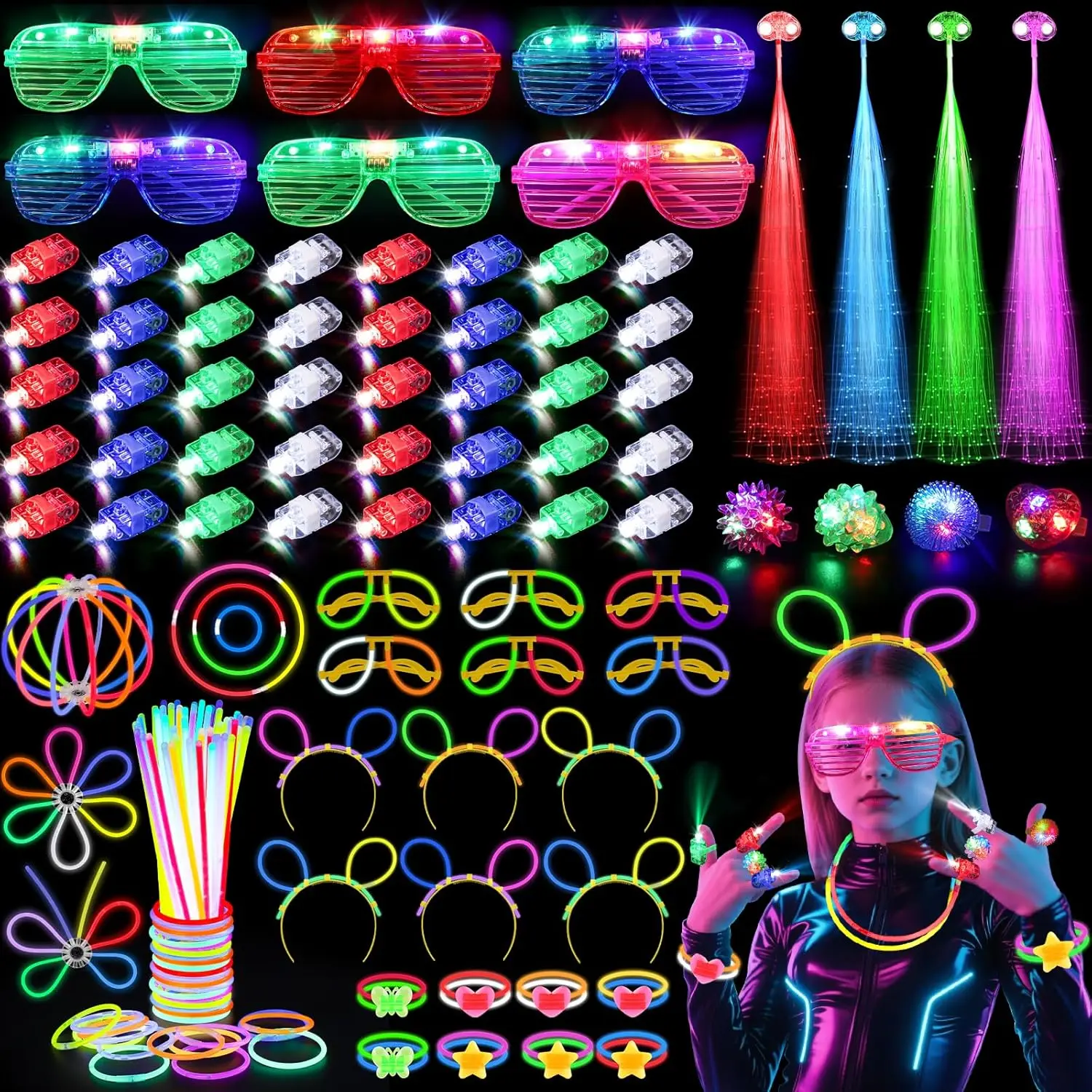 Glow In The Dark Party Glasses - 128 szt. Świecące Okulary LED, Spinki